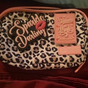 WOLF Black and Pink Cosmetic Bag with Leopard Print